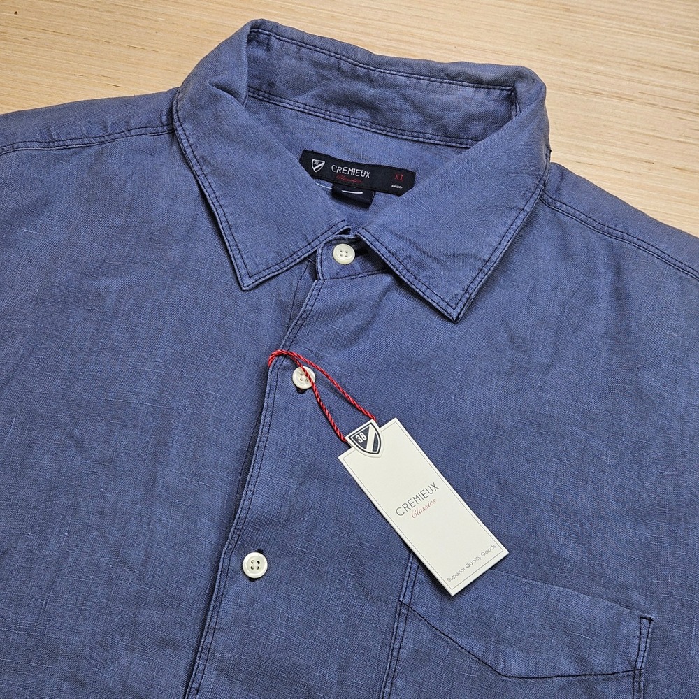 Cremieux Button Down Shirt Mens XL Blue 100% Linen Short Sleeve Casual NEW